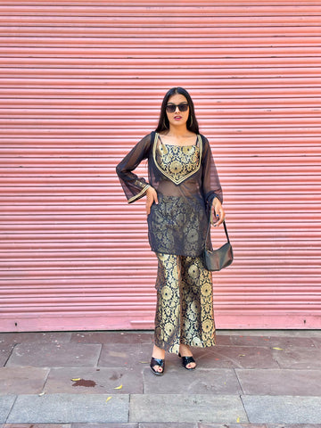 Noir Zari Overlay Palazzo Set Outfit