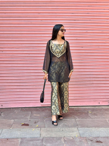 Noir Zari Overlay Palazzo Set Outfit