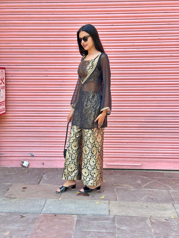 Noir Zari Overlay Palazzo Set Outfit