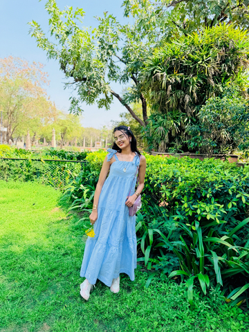 Azure Breeze Tiered Cotton Maxi Dress