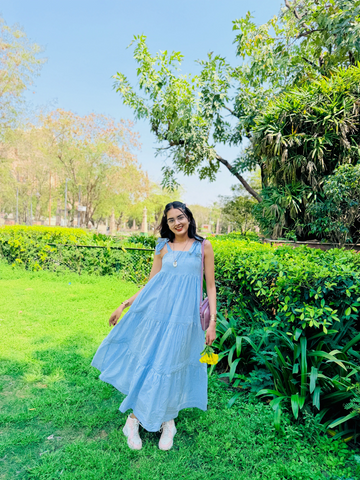 Azure Breeze Tiered Cotton Maxi Dress