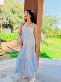Azure Breeze Tiered Cotton Maxi Dress