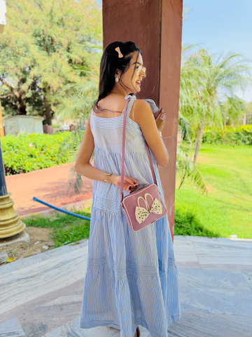 Azure Breeze Tiered Cotton Maxi Dress