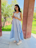 Azure Breeze Tiered Cotton Maxi Dress