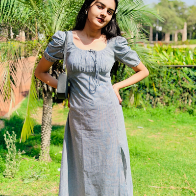Pebble Check Cotton Midi Dress