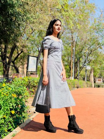 Pebble Check Cotton Midi Dress