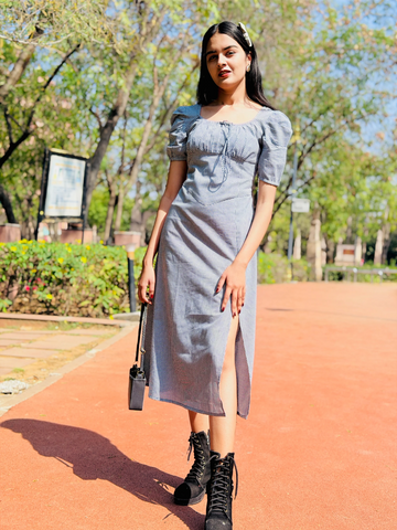 Pebble Check Cotton Midi Dress