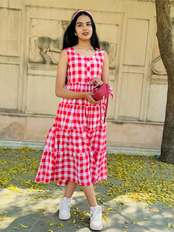 Ruby Picnic Tiered Cotton Dress