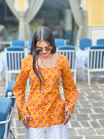 Mustard Buti Cotton Kurti – Back Dori