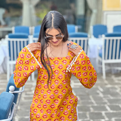 Mustard Buti Cotton Kurti – Back Dori
