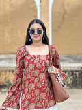 Deep Red Floral Cotton Kurti – Back Dori