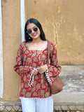 Deep Red Floral Cotton Kurti – Back Dori