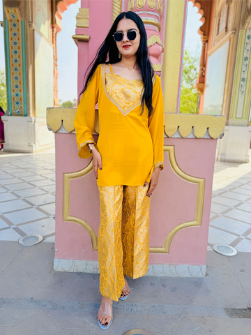 Saffron Bloom Palazzo Kurta Set