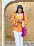 Golden Bloom Floral Cotton Kurti – Back Dori