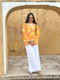 Yellow Pink Floral Cotton Kurti – Back Dori