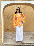 Yellow Pink Floral Cotton Kurti – Back Dori