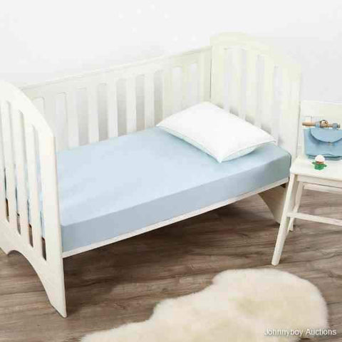 Dreamaker Luxurious Cot Fitted Sheet Baby Blue Grid Cot Standard RRP $39.95