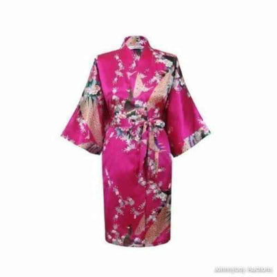 Stunning Japanese Silk Kimono with Peacocks, Feathers & Flowers Print One Size fits all