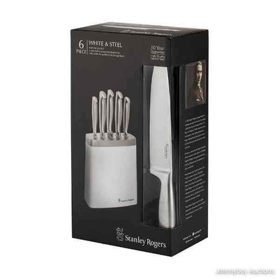 Stanley Rogers White & Steel 6 Piece Knife Block RRP $199.00