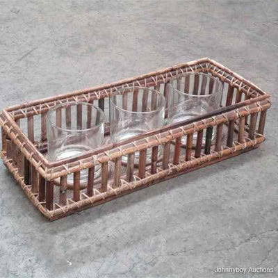Gorgeous Rattan Rectangular 3 Glass Candle Holder