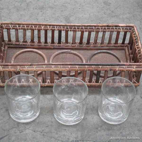 Gorgeous Rattan Rectangular 3 Glass Candle Holder