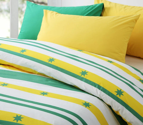 Printed Quilt Cover Set Green & Gold Queen