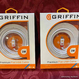 2 x Premium Griffin 3 Metre Charging Cables to suit Apple Phones