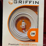 2 x Premium Griffin 3 Metre Charging Cables to suit Apple Phones